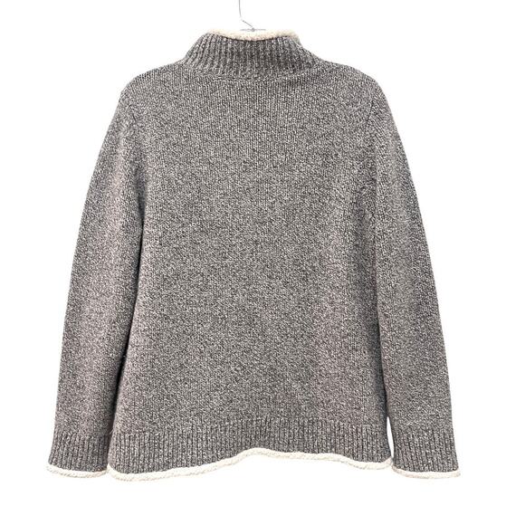 LL Bean Classic Women's Ragg Wool Sherpa lined Zip Sweater Grey Medium 503315 - Picture 2 of 11